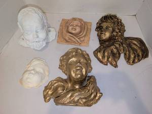 lot 1263 image: Face and Figure Sculpture Lot 5 Pieces Mixed Finish