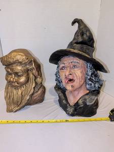 lot 1265 image: Santa and Witch Character Busts Decorative Sculptures by K. Thompson