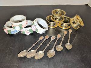 lot 1278 image: Napkin Rings and Spoon Lot