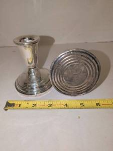 lot 1281 image: 4 inch Sterling Plated Weighted Candlestick Pair