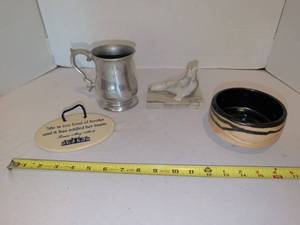 lot 1282 image: Lot 4 Decorative Items Metal Stein, Ceramic Bowl Bookplate and more