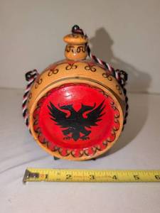 lot 1287 image: Decorative Wooden Keg Bottle with Double-Headed Eagle Emblem