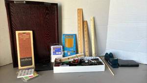 lot 1333 image: Office  Supplies Rulers, Pencils, Labels, Calculator Kit