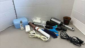 lot 1407 image: Hair Care Styling Tool Lot with Curlinn irons, Round Brushes, Combs, and Accessories