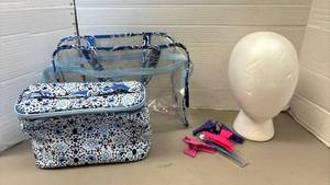 lot 1413 image: Travel bag set  with Mannequin Head and hair clips and a thermometer