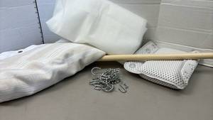 lot 1415 image: Shower curtain and Liner, hooks and a tension rod