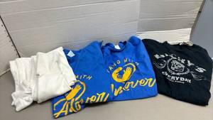 lot 1450 image: White turtleneck- M, three Tshirts L and XL