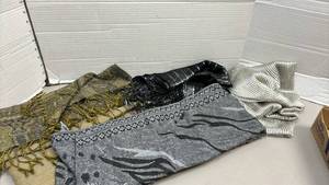 lot 1458 image: Lot of 4 Decorative Scarves with Fringe Trim