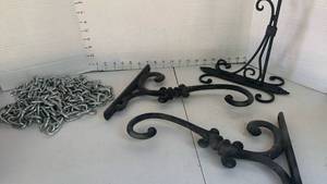 lot 3042 image: Decorative Scrolled Wall Brackets with Chain
