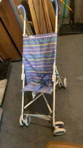 lot 3054 image: Lightweight Umbrella Stroller with Striped Fabric Seat