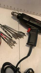 lot 3133 image: Craftsman 38 Inch Variable Speed Drill with Spade Bits and Drill Bits