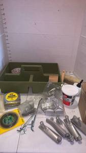 lot 3135 image: Miscellaneous accessories, including window, handles, tape, measure, plumbers putty, tape, and more