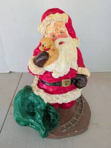 lot 3216 image: Santa Claus Figurine with Teddy Bear and Green Base 12in