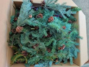 lot 3333 image: Artificial Evergreen Branches with Pine Cones and Plaid Bows