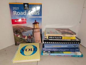 lot 3416 image: Book Lot Titles Rand McNally Road Atlas Dummies Wills Trusts Fibromyalgia