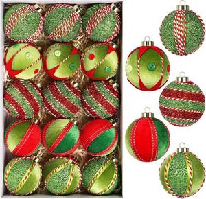 lot 500 image: SY Super Bang Red Green Christmas Ball Ornaments, 15PCS Shatterproof Velvet Ornaments Set for Christmas Tree Hanging Decorations, for Holiday Party Xmas Decor - 80MM3.14.