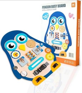lot 515 image: Montessori Penguin Busy Board for Toddlers (14 in 1 Board)