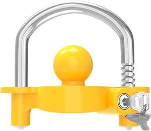 lot 518 image: Funmit 1 Pack Universal Coupler Ball Trailer Lock, Yellow, 2 Keys