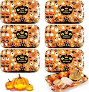 lot 531 image: 12pcs Halloween Serving Trays 13 x 9 Inch Large Halloween Platters Pumpkin Bat Ghost Food Trays for Movie Night Birthday Party Supplies(Orange Style)