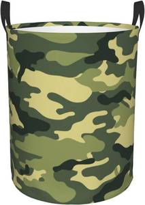 lot 709 image: Camouflage Print Round Laundry Hamper Green Camo Storage Basket Toys Clothes Organizer Bin For Home Bathroom Bedroom Dorm Nursery, 38l