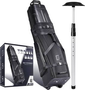 lot 710 image: $135 CHAMPKEY Professional Golf Travel Bags for Airlines with Password Lock - Hard Case Golf Travel Bag with Support Pole and Oversized Wheels