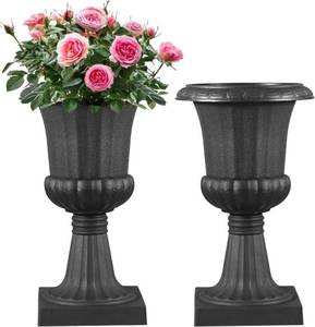 lot 711 image: VEVOR Plastic Urn Planters, 9.8 x 16.5 Inch, One (1) Black Classic Flower Pots Front Porch Planters, Indoor & Outdoor Vase for Wedding, Party, Event, Home, Stage, Garden, Balcony, Patio Decoration