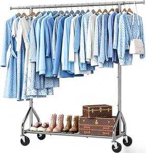 lot 1002 image: Simple Trending Heavy Duty Clothes Rack, Extensible Clothing Rack, Silver