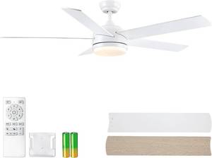 lot 1012 image: $130 YUHAO 60 Inch White Ceiling Fan with Light and Remote Control.Noiseless,Dimmable,3CCT,6 Speeds Reversible, DC Ceiling Fans for Indoor or Covered Outdoor Use.ETL Listed