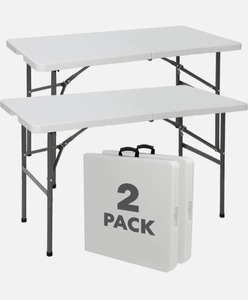 lot 1014 image: White Foldable Table (4FT), 2-Pack IndoorOutdoor Folding Utility Tables
