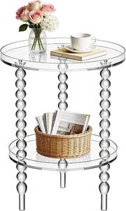 lot 1020 image: $129 Acrylic Side Table, Round End Table, Clear Bedside Table Nighstand for Living Room Bedroom (Clear, Small, Acrylic)