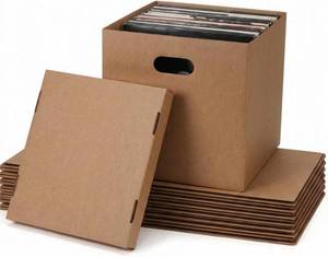 lot 1027 image: Vinyl Record Storage Boxes Set of 10, Brown Square Corrugated Moving Boxes Reinforced Handles with Removable Lid for Storage, Packaging, Moving, Carrying, 13.4x13x13 inch