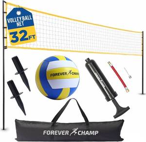 lot 1047 image: Forever Champ Volleyball Net for Backyard, Beach, Home, Includes 32x3 Ft Regulation Size Net, 8.5-Inch PU Volleyball, Carrying Bag, Boundary Lines, Steel Poles & Pump, Portable Volleyball Net Outdoor