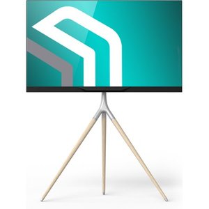 lot 1053 image: $140 ONKRON TV Tripod Stand for 32   65 Inch TVs up to 77 lbs, Beech Wooden TV Stand Modern, Swivel TV Mount Stand, TV Easel Stand, TV Floor Stand Swivel, Max VESA 400x400, White