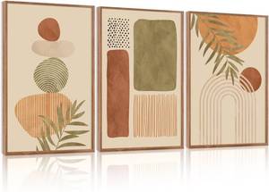 lot 1065 image: $130 LHIUEM Boho Abstract Sage Framed Canvas Wall Art,Bohemian Neutral Wall Decor,Mid Century Beige Painting,Natural Minimalist Line Artwork for Living Room,Bedroom,Dining Room -24x36x3