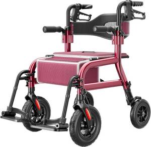 lot 2250 image: $190 HOMLAND Foldable 2-in-1 Rollator Walker Wheelchair Combo with Wide Seat - Black
