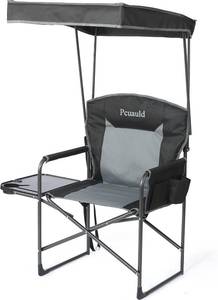 lot 2253 image: Oversized Camping Chairs with Canopy Foldable Directors Chair with Side Table & Pockets Portable Adults Heavy Duty Outdoor Folding Chairs for Lawn, Beach, Picnic, Sports and Fishing, Supports 500lbs