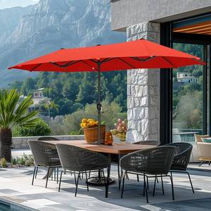 lot 2257 image: $130 GREEN PARTY 13 ft Outdoor Patio Umbrella, Large Rectangular Table Umbrellas