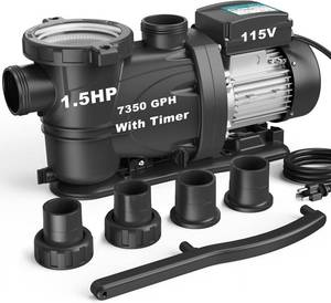 lot 2277 image: $239 1.5HP InAbove Ground Pool Pump with Timer, 7350GP High Flow 115V Powerful Self Primming Swimming Pool Pumps with Filter