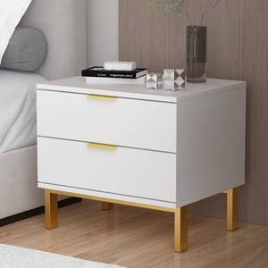 lot 2284 image: 17.9 H Nightstand Bed-Side Table with 2 Drawers, Gold Handles & Metal Legs, Modern Wooden Night Stand Sofa End Table for Bedroom, White