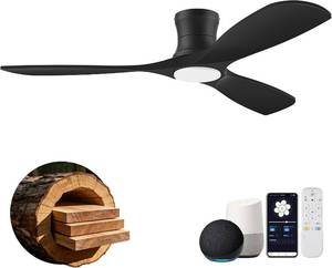 lot 2289 image: $160 52 Smart Low Profile Ceiling Fans with Light Remote,Flush Mount,Black,Wood