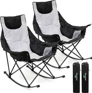lot 2291 image: $140 SUNNYFEEL Oversized Folding Rocking Camping Chair 2 Pack, 500lbs Grey