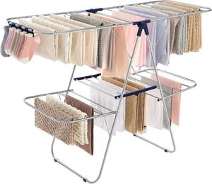 lot 2292 image: SONGMICS Clothes Drying Rack, Foldable 2-Level Stee Laundry Drying Rack