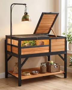 lot 2296 image: $130 Wooden Tortoise Habitat with Detachable Legs & Adjustable Lamp Holder   Reptile Terrarium for Small Animals