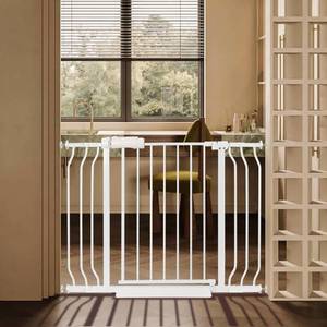 lot 2297 image: Baby Gate for Stairs No Drill 38.58-43.31 Inch, Pressure Mounted Metal Child Safety Dog Gates for Doorways, Walk Through Pet Indoor Auto Close, White