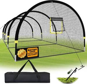 lot 2300 image: $240 Baseball Batting Cages for Backyard - 30ft x 12ft x 8ft Portable Practice Softball Cage Net and Frame with Pitching Machine Hole, 12.7MM Fibreglass Poles and Carry Bag