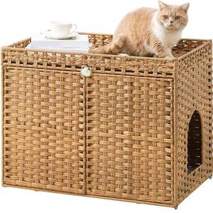 lot 2309 image: SETVSON Cat Litter Box Enclosure, Extra Large Hidden PE Rattan Natural