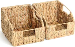 lot 3189 image: 2-Pack Wicker Basket Set - Water Hyacinth Pantry Organizers and Storage wHandles, For Home, Bedroom, Kitchen, & More - 100% Earth Friendly Woven Rattan, Simple Open Shape Decorative Baskets