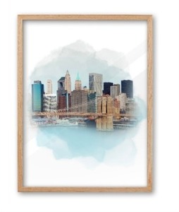 lot 3198 image: iHery 16x20in Natural OAK Wood Framed New York Skyline Wall Art