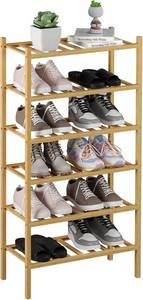 lot 3210 image: ROMGUAR CRAFT 6-Tier Bamboo Small Shoe Rack, Free Standing Wood Shoe Shelf Storage Organizer for Closet Entryway Stackable (Natural)
