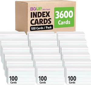lot 3230 image: 3600 PCS Index Cards Bulk, 3x5 Flash Cards for Studying, White Notecards Lined, Ruled Index Cards for School, Home and Office, 100 Per Pack, (36 Pack)